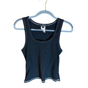 Bebe Vintage Black Contrast Stitch Cotton Tank Top Size Large